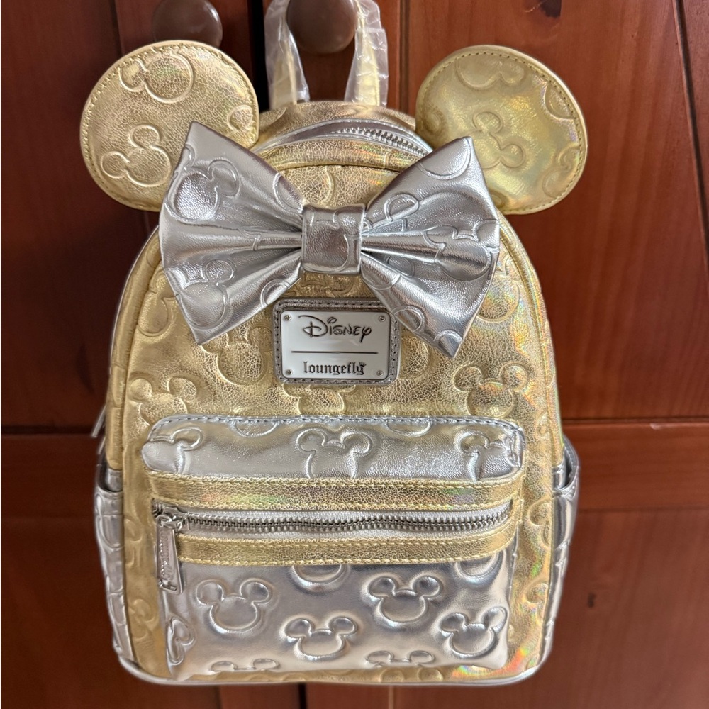 Loungefly Metallic Gold & Silver Minnie Ear Mini Backpack